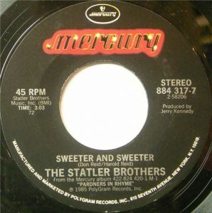 Single Sweeter And Sweeter Mercury 1985